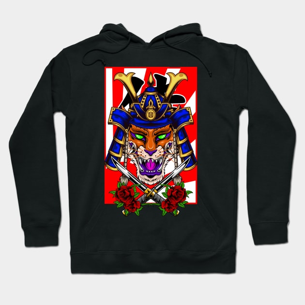 Samurai Fox |  Blue Kabuto Hoodie by Harrisaputra